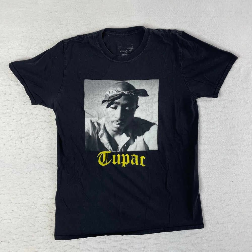 Bravado‎ Tupac T-Shirt Mens Medium Black Graphic Print Short Sleeve Rap Tee